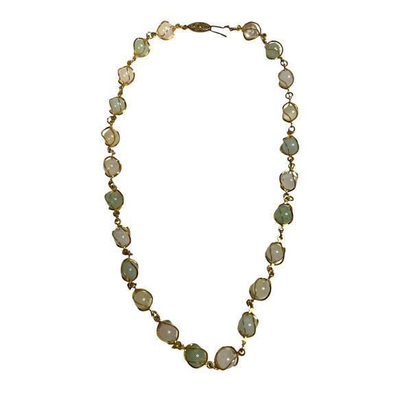 Actual source Jewelry - Vintage Topaz and Jade Bead and Chain Necklace Gold Tone